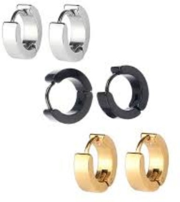 Karishma Kreations Mens Jewellery Valentine Multi Golden Silver Black Stud Bali Hoop earrings for men Surgical Plug Magnetic Pierced Round pressing Dumbell Multicolor press Bali Hoops Earrings Combo Set Ear rings Combo For Men Gents Boys unisex Salman Khan Style Mens Fashion Jewellery daily use wear