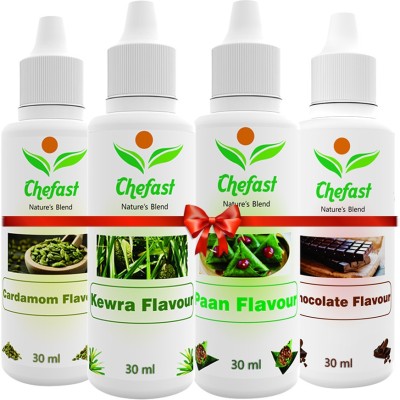 Chefast Pack of 4 Baking Essence Flavour of Cardamom, Kewra, Paan,Chocolate for Cake, Ice-Cream,Milkshakes,Indian Sweets(Each 30ml) Cardamon Liquid Food Essence(120 ml)