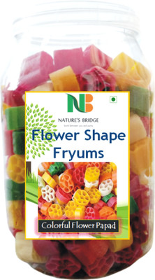 Nature's Bridge Mini Flower Fryums, Colorful Mix Fryums, Ready to fry Papad snacks, Flower fryums - 400 Gm Jar Pack Fryums(400 g)