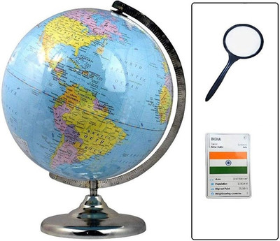 GeoKraft Political Educational Laminated 12 Inch Large Globe (Blue) Desk & Table Top Political World Globe(Medium Blue)
