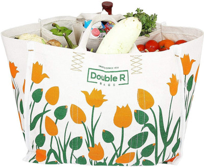 Double R Waterproof Large Cotton Canvas Shopping Bags Grocery Bag(White)