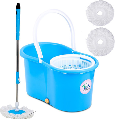 JSN 360Â° Spin Floor Cleaning Easy Magic Plastic Bucket Mop with 3 Microfiber Heads Mop Set(Blue)