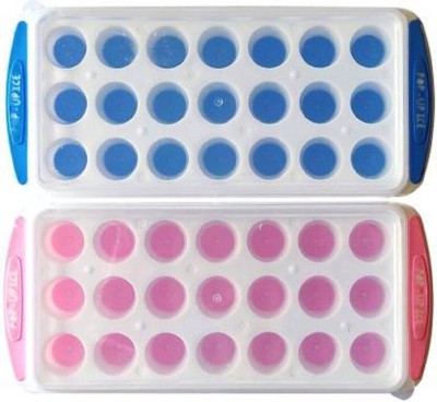 Sharry POP UP ICE CUBE TRAY WITH SILICON BOTTOM Blue, Pink Plastic Ice Cube Tray(Pack of2)