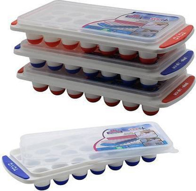 Sharry POP UP ICE CUBE TRAY WITH SILICON BOTTOM Blue, Red Plastic, Silicone Ice Cube Tray(Pack of4)
