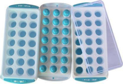Sharry POP UP ICE CUBE TRAY WITH SILICON BOTTOM Blue Plastic, Silicone Ice Cube Tray(Pack of3)