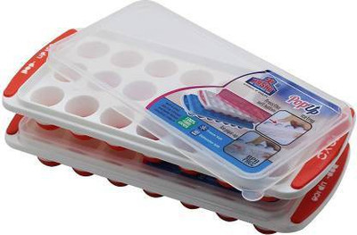Sharry Red, White Plastic, Silicone Ice Cube Tray(Pack of2)