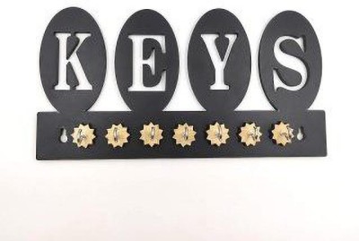 rudra enterprises REKHKC0.5 Wood Key Holder(7 Hooks, Black)
