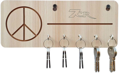 7CR Peace Key Holder Wood Key Holder(5 Hooks, Beige)