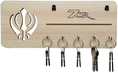 7CR Khanda-Key Holder Wood Key Holder(5 Hooks, Beige)