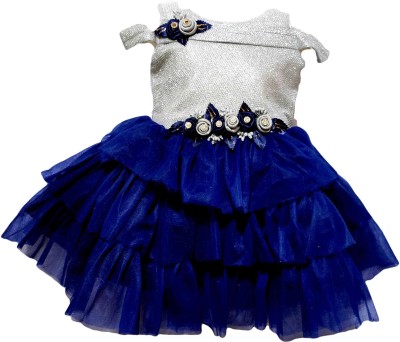 Maqorama Fashion Baby Girls Midi/Knee Length Festive/Wedding Dress(Blue, Sleeveless)