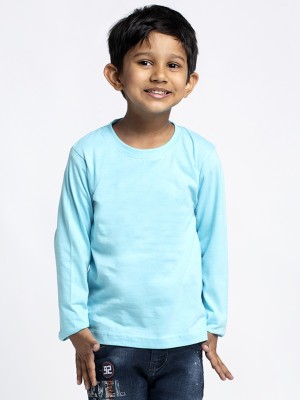 FRISKERS Boys Solid Pure Cotton T Shirt(Light Blue, Pack of 1)