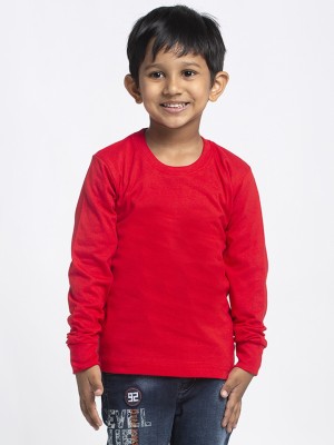 FBAR Boys Solid Cotton Blend T Shirt(Red, Pack of 1)