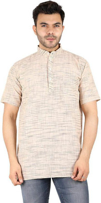 Latest Plus Men Self Design Straight Kurta(Beige)