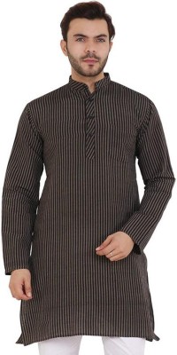 Latest Chikan Men Striped Straight Kurta(Black)