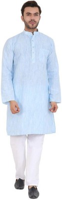 Latest Chikan Men Solid Straight Kurta(Light Blue)