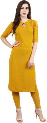 POPWINGS Women Solid Straight Kurta(Yellow)