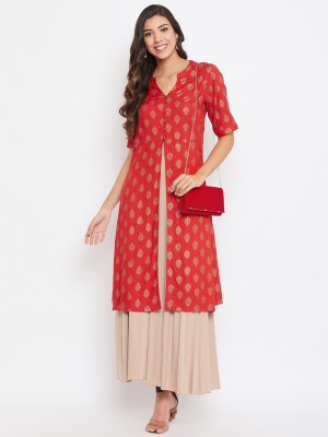 URBAN TATTVAA Women Printed Straight Kurta(Red)