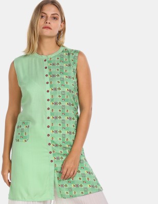 Karigari Women Printed Straight Kurta(Green)