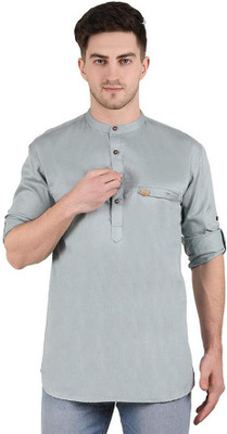 Latest Plus Men Solid Straight Kurta(Grey)