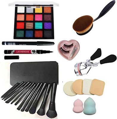 adbeni Face makeup combo of Makeup brush pack of 7pc with eyelashes, eyelash curler, Foundation brush, sketch eyeliner and 6 in1 makeup sponge with beauty blender (8 Items in the set)(Pack of 9) adbeni Face makeup combo of Makeup brush pack of 7pc with eyelashes, eyelash curler, Foundation brush, sketch eyeliner and 6 in1 makeup sponge with beauty blender (8 Items in the set)(Pack of 9)