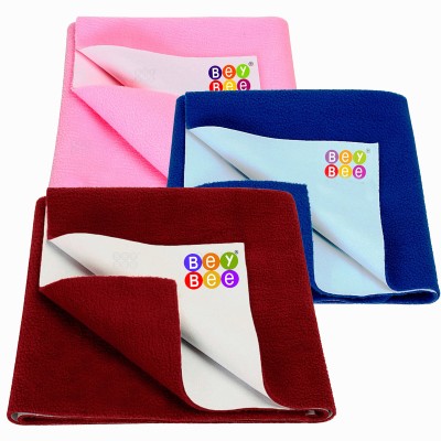 BeyBee Dry Sheet Cotton Baby Bed Protecting Mat(Maroon + Royal Blue + Pink, Small, Pack of 3)