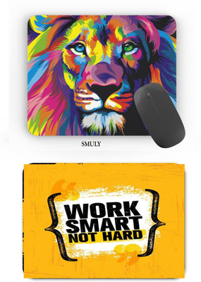 SMULY COMBO PACK OF COLOURFULL LION &WORK SMART NOT HARD Non Slip Base Mousepad(Multicolour 23)