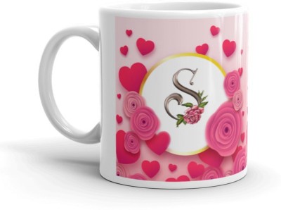 bhumiyaan Letter S Alphabet Best Gift for Friends Who's Name Start with S , Special Birthday Gift for Girlfriend ,Boyfriend with Glossy Finish with Vibrant Print Ceramic Coffee (11oz) 330ml Ceramic Coffee Mug(350 ml)