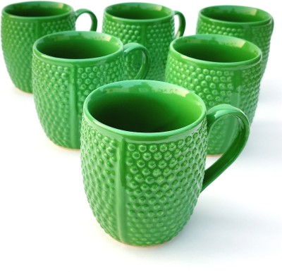 Viktaay Crafts India Studio Pottery Ceramic Coffees Set of 6 (Green, 250 ml Each, Microwave & Dishwasher Safe) | Tea | Hand Glazed & Handmade | Special Rare Edition | Perfect for Gifting Ceramic Coffee Mug(250 ml, Pack of 6)