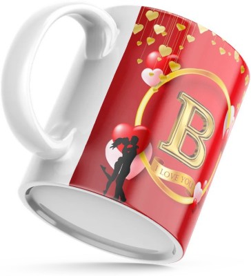 bhumiyaan Letter B Alphabet Best Gift for Friends Who's Name Start with B , Special Birthday Gift for Girlfriend ,Boyfriend with Glossy Finish with Vibrant Print Ceramic Coffee (11oz) 330ml Ceramic Coffee Mug(330 ml)