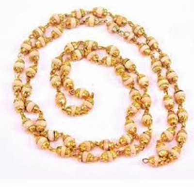Creative Terry Natural White Tulsi Beads In Golden Self Design Cap Rosary Japa Mala ,pooja mala for man and women Metal Chain Gold-plated Plated Brass Chain Wood Chain