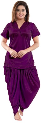 FusionVilla Women Solid Purple Top & Pyjama Set