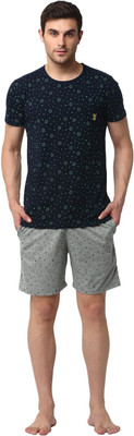 MACK JONNEY Men Printed Dark Blue, Silver Top & Shorts Set