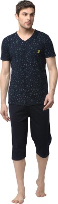 VIMAL JONNEY Men Printed, Solid Dark Blue, Dark Blue Top & Capri Set