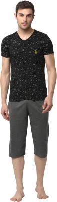 VIMAL JONNEY Men Printed, Self Design Black, Grey Top & Capri Set