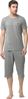 MACK JONNEY Men Solid, Self Design Grey Top & Capri Set