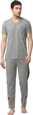 MACK JONNEY Men Printed Silver Top & Pyjama Set