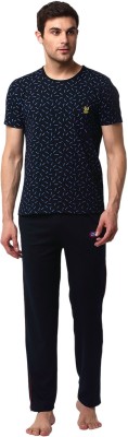 VIMAL JONNEY Men Printed Dark Blue Top & Pyjama Set