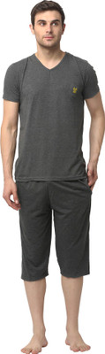 MACK JONNEY Men Solid Grey, Grey Top & Capri Set