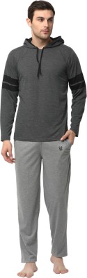 VIMAL JONNEY Men Solid Grey, Black Top & Pyjama Set