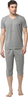MACK JONNEY Men Self Design Silver, Silver Top & Capri Set