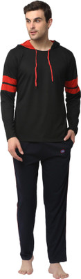 MACK JONNEY Men Colorblock Black, Dark Blue Top & Pyjama Set
