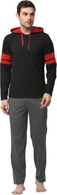 VIMAL JONNEY Men Colorblock Black, Grey Top & Pyjama Set