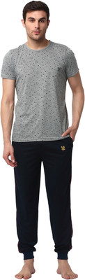 MACK JONNEY Men Printed Silver, Dark Blue Top & Pyjama Set