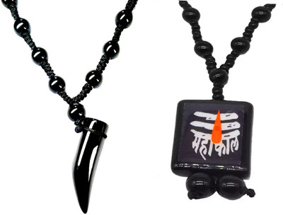 Ruhi Collection Combo of Elephant Tusk + Mahakal Cotton Dori (1 Pcs each) Onyx Cotton Dori Pendant Set