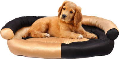 Slatters Be Royal Store PremiumQuality Velvet Luxury Washable DOG Sofa For All Season Sleeping CatPuppy XL Pet Bed(Golden/Black)