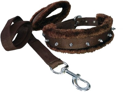 Petshop7 1.25 inch Large Nylon Spike Dog Collar & Leash(Large, Brown)
