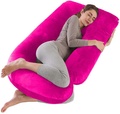 Daddy Cool Luxurious Modern Shape Microfibre Solid Pregnancy Pillow Pack of 1(Rani Pink)