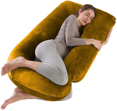 Daddy Cool Luxurious Modern Shape Microfibre Solid Pregnancy Pillow Pack of 1(Gold)