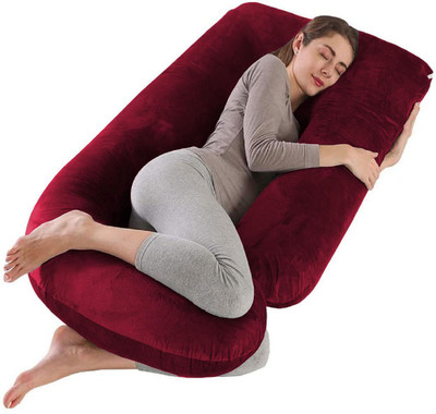 Daddy Cool Luxurious Modern Shape Microfibre Solid Pregnancy Pillow Pack of 1(Maroon)
