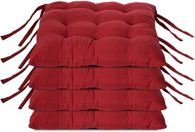 SSKWORLD Microfibre Solid Chair Pad Pack of 4(Red)